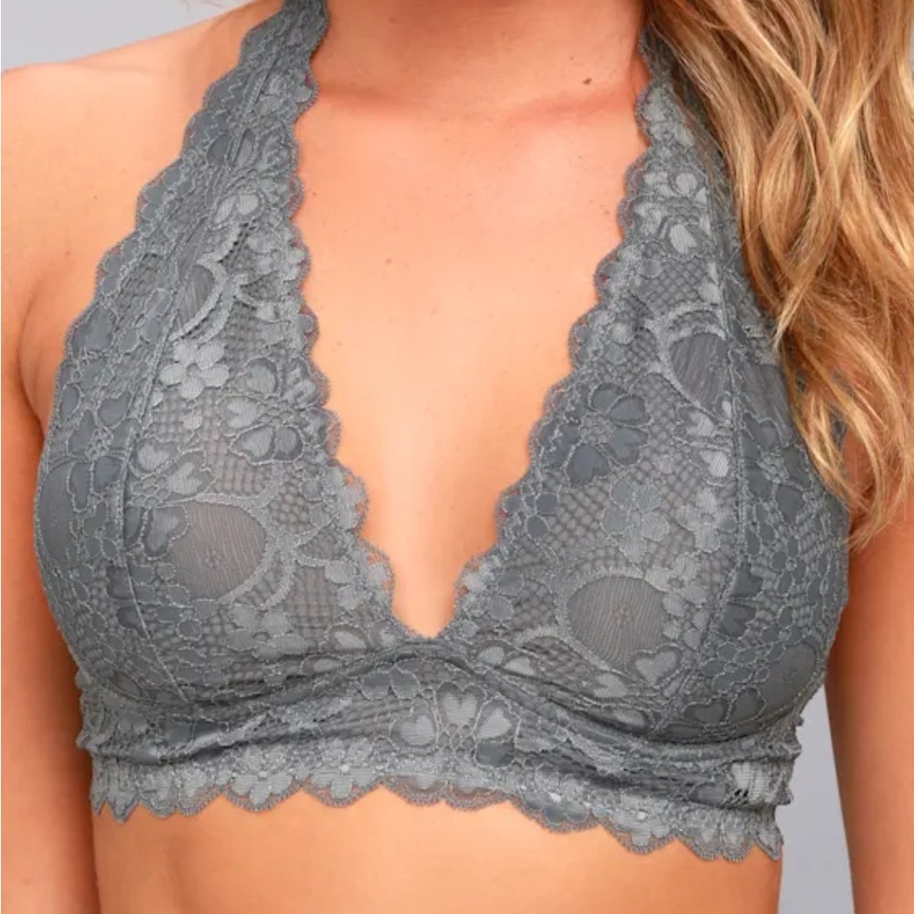 Free People Gray Lace Halter Bralette
